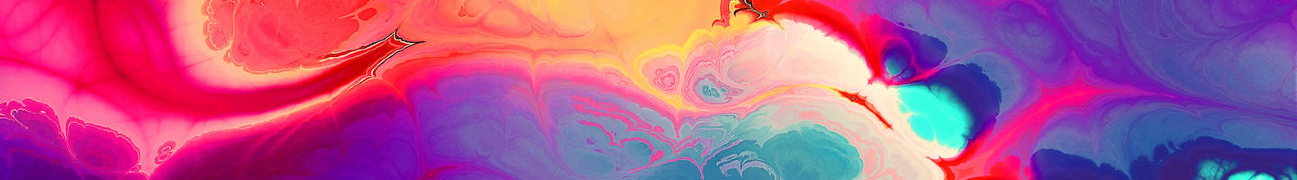 Eine farbenfrohe abstrakte Illustration, die aussieht, als würden Regenbogenfarben miteinander vermischt. Zu den Farben gehören hauptsächlich Rot-, Orange- und Lilatöne mit etwas Hellblau.